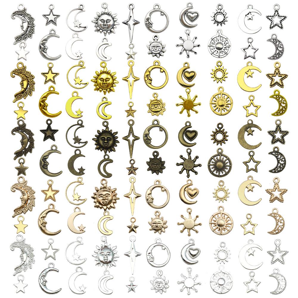 Handmade Antique Gold Sun, Moon & Star Charms for DIY Jewelry – Bracelets, Necklaces, Earrings (Set of 5 Colors)