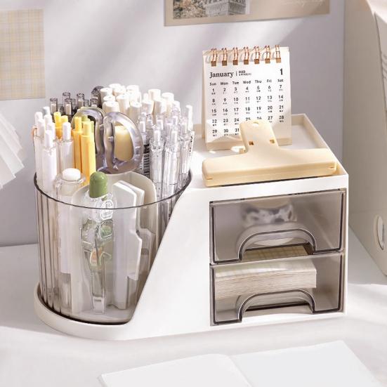 Storage Rack Degree Rotating Desk Organizer with Swivel Pencil Holder 360 4 Compartments Drawers Stationery