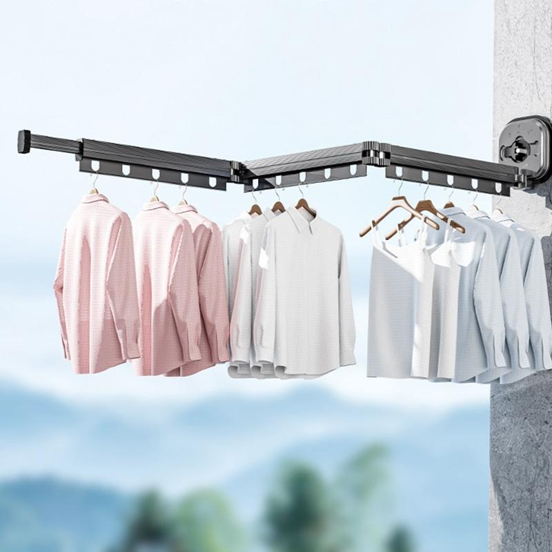 Suction Wall Mount Folding Clothes Drying Rack With Retractable Suction Cup Extension Pole Reusable 3-Fold Clothes Drying Rack
