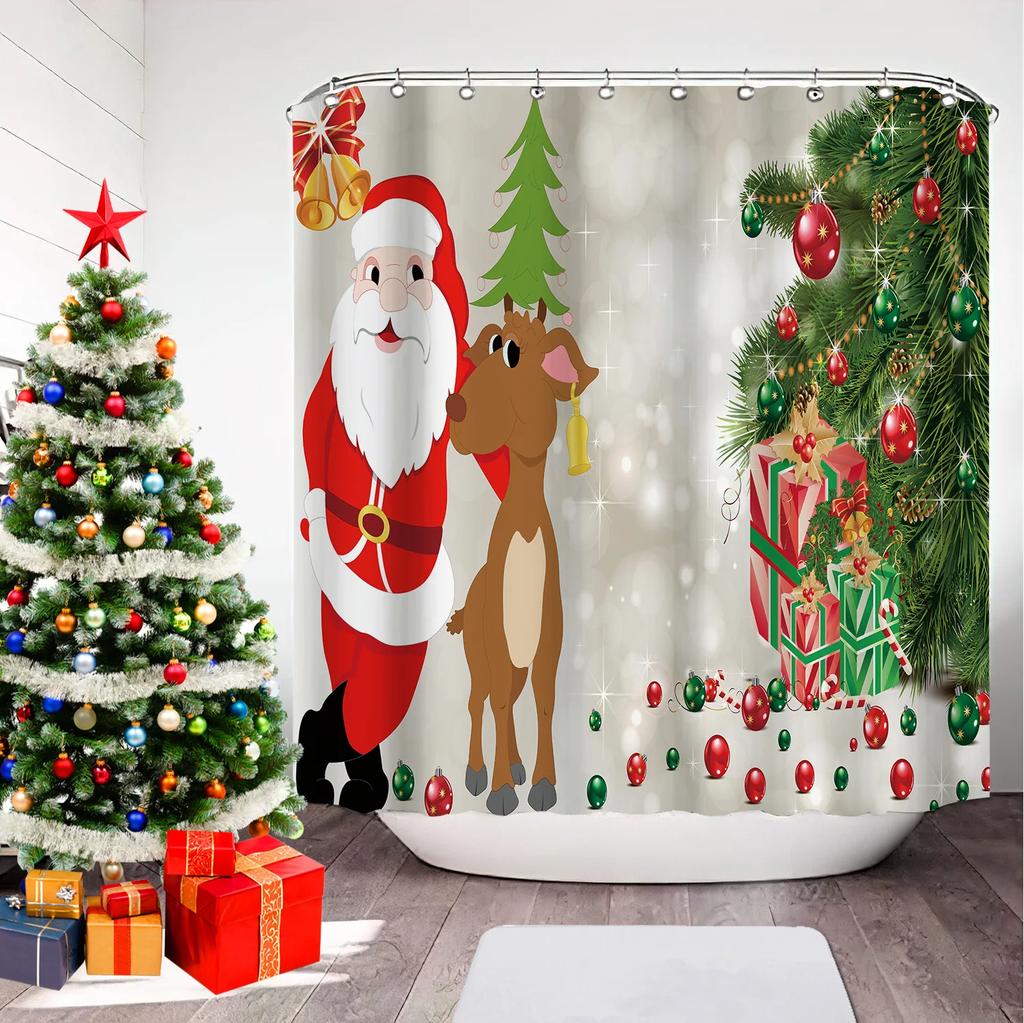 GAEChristmas Printed Bathroom Shower Curtain Snowman Santa Claus Waterproof Polyester Curtain Home Decoration Window Christmas