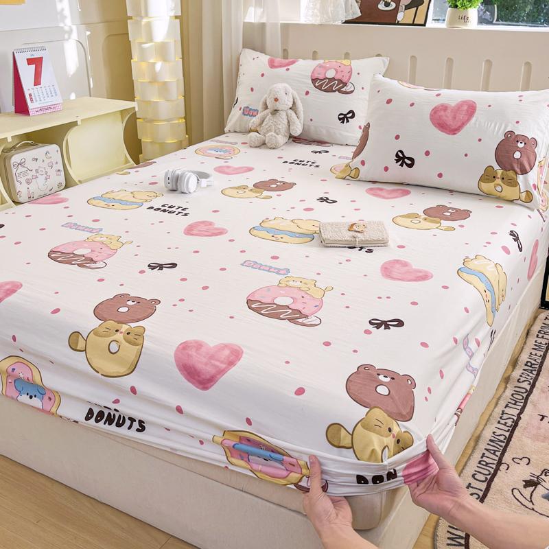 1pc Washed Cotton Bed Sheets with Elastic Single/Queen/King Cartoon Style Fitted Bed Sheet sabanas matrimoniales Sheets for Bed