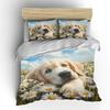 Cute Puppy and Daisies Pattern Bedding Set for Kids Luxury Gift 3pcs Digital Print Comforter Set Soft Comfortable Breathable
