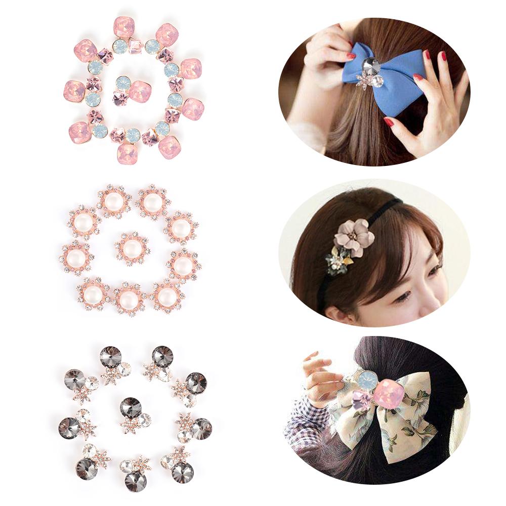 10pcs Flower Rhinestones Buttons Pearl Button Diamante Crystal Bow Wedding Bride Holding Scrapbooking Accessories Apparel Sewing