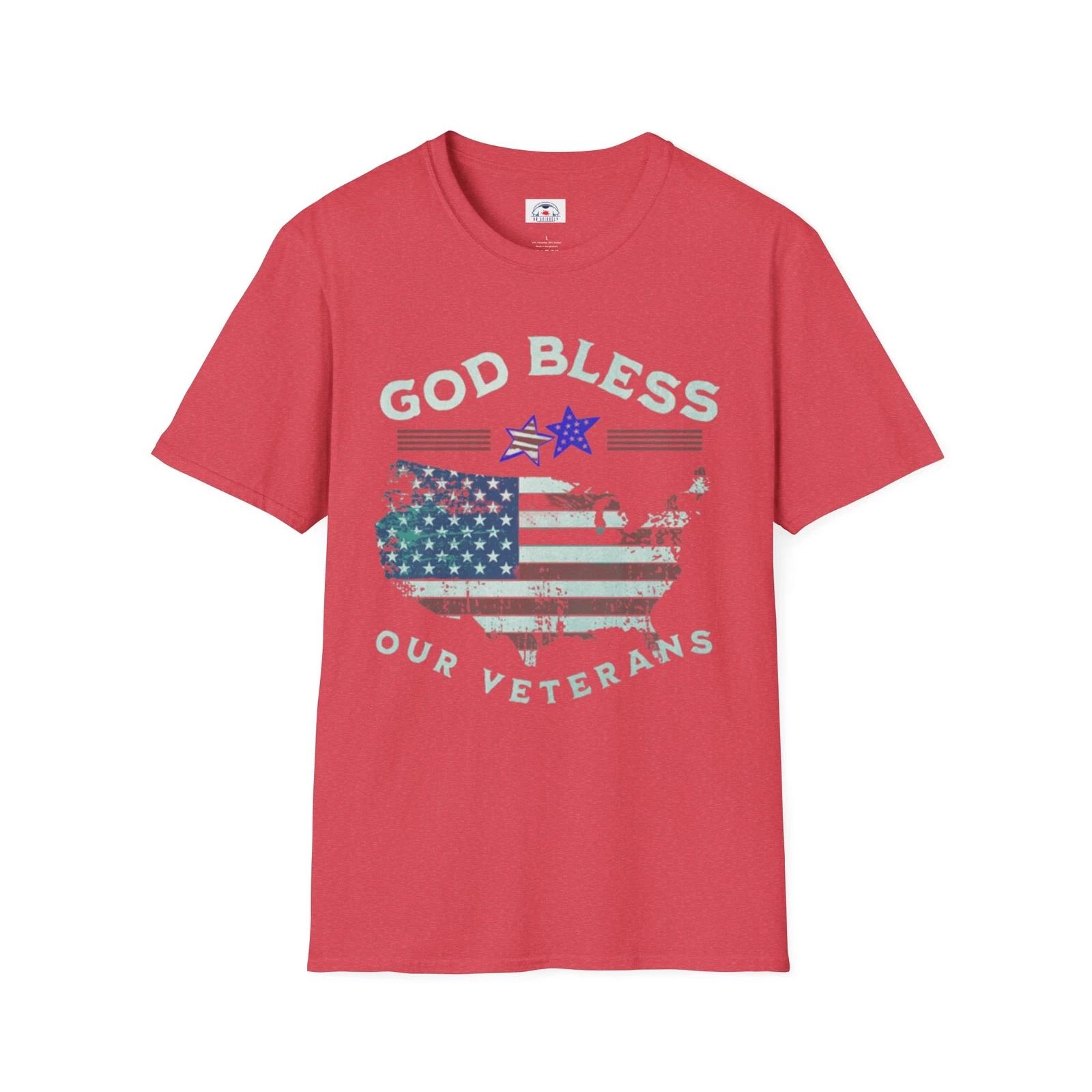 Patriotic Veterans Tee, God Bless Our Veterans Shirt, Unisex American Flag S