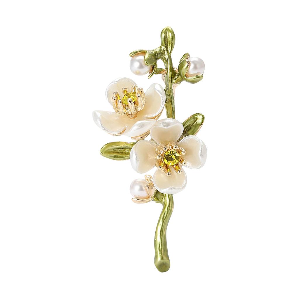 Retro Green Jasmine Flower Brooch, Women's Plant Flower, Pearl Chest Flower, Suit, Buckle Pin Accessory
