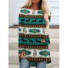 Western Aztec Ethnic 3D Print Langermede T-skjorter Bohemian Women Vintage Fashion T-skjorte Oversized Streetwear T-skjorter for kvinner Topper