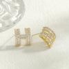 Golden Plated Letter H Cubic Zirconia Stud Earrings for Women Sparkling Minimalist Jewelry Gift