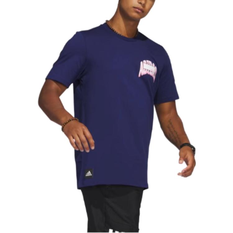 Adidas Alphabet Print Round Neck Short Sleeve T-Shirt Men Tops Navy-Blue H54655