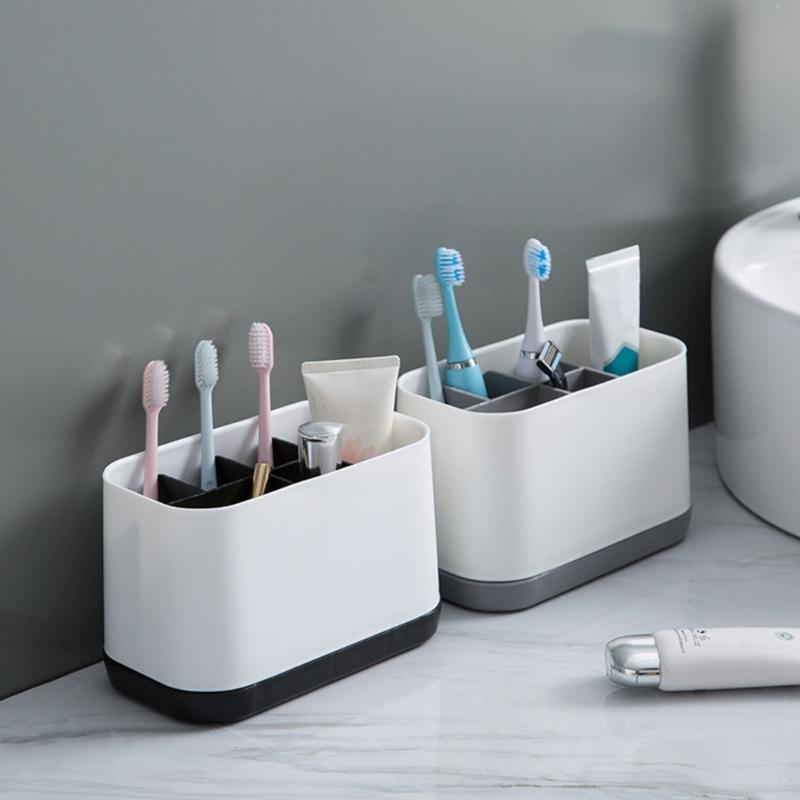 Multifunctional Bathroom Organizer For Toothbrush Toothpaste Razors Storage Removable Design Easy To Clean Durable Plastic Modern Style Space