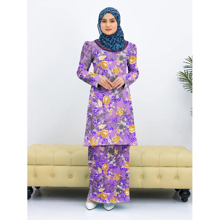 

Сплошной цветочный узор синего цвета макарон с принтом из высококачественной ткани Курунг Паханг женский мусульманский костюм удобный дышащий элегантный милая серия 4XL зелёный