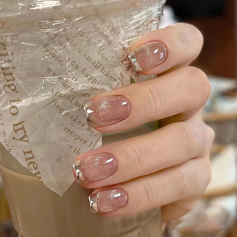 Handcrafted Cat Eye French Metal Light Therapy Removable Nail Art Patches