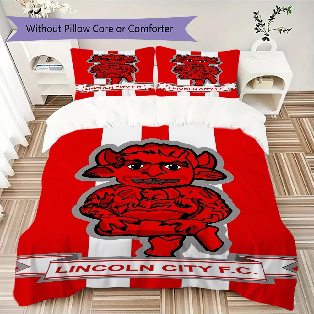 Lincoln City FC Pattern Bedding uilt Set uilt Cover Pillowcase Home Decoration Birthday Gift (1 * duvet cover + 2 * pillowcase without core)