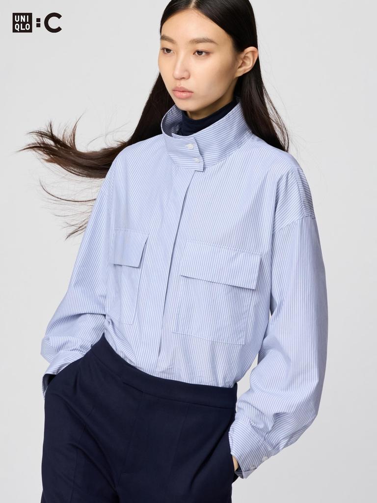 Uniqlo Cotton Stand Collar Shirt Jacket  Long Sleeve 