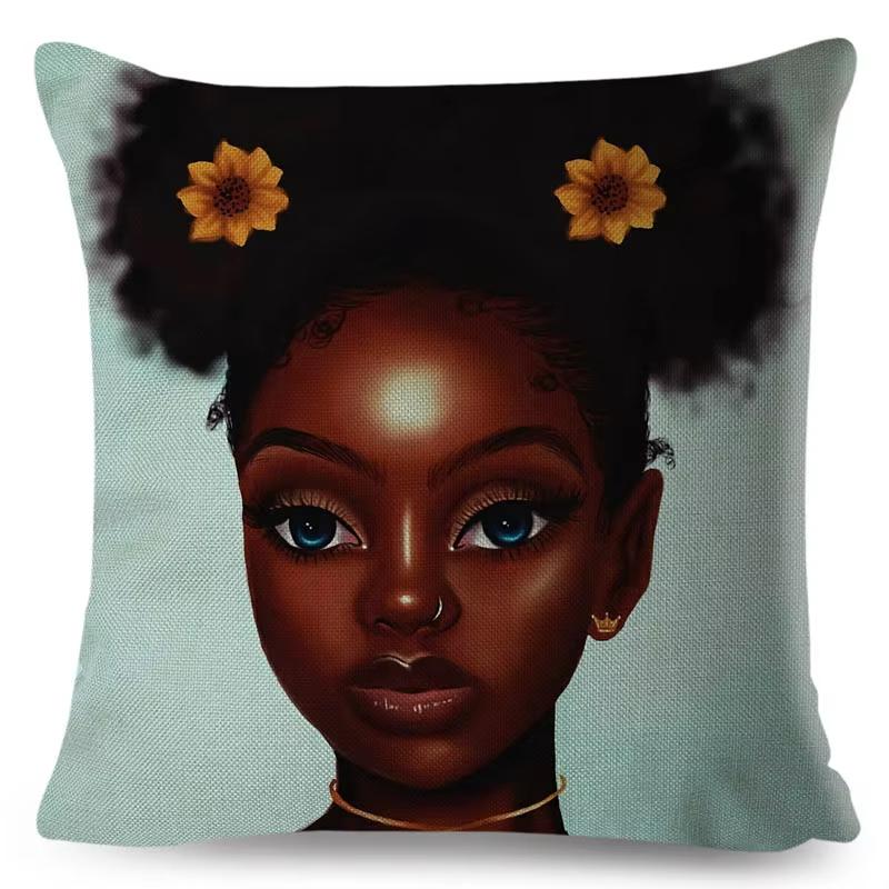 1Pc Elegant Black Girl Art Pillow Cover 2D Double-Sided Polyester Decor African Melanin Cushion Cover For Home Sofa Bedroom Gift