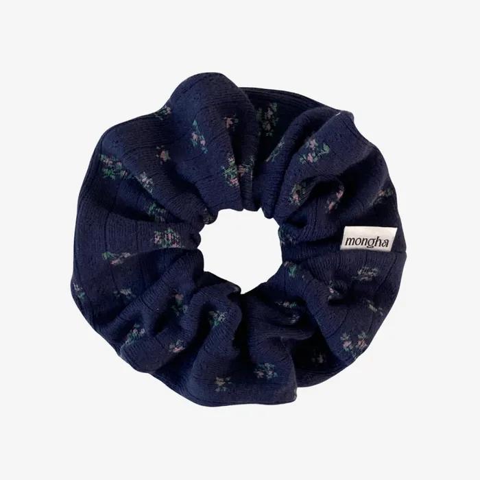 Hair Scrunchie _milk Flower (navy)