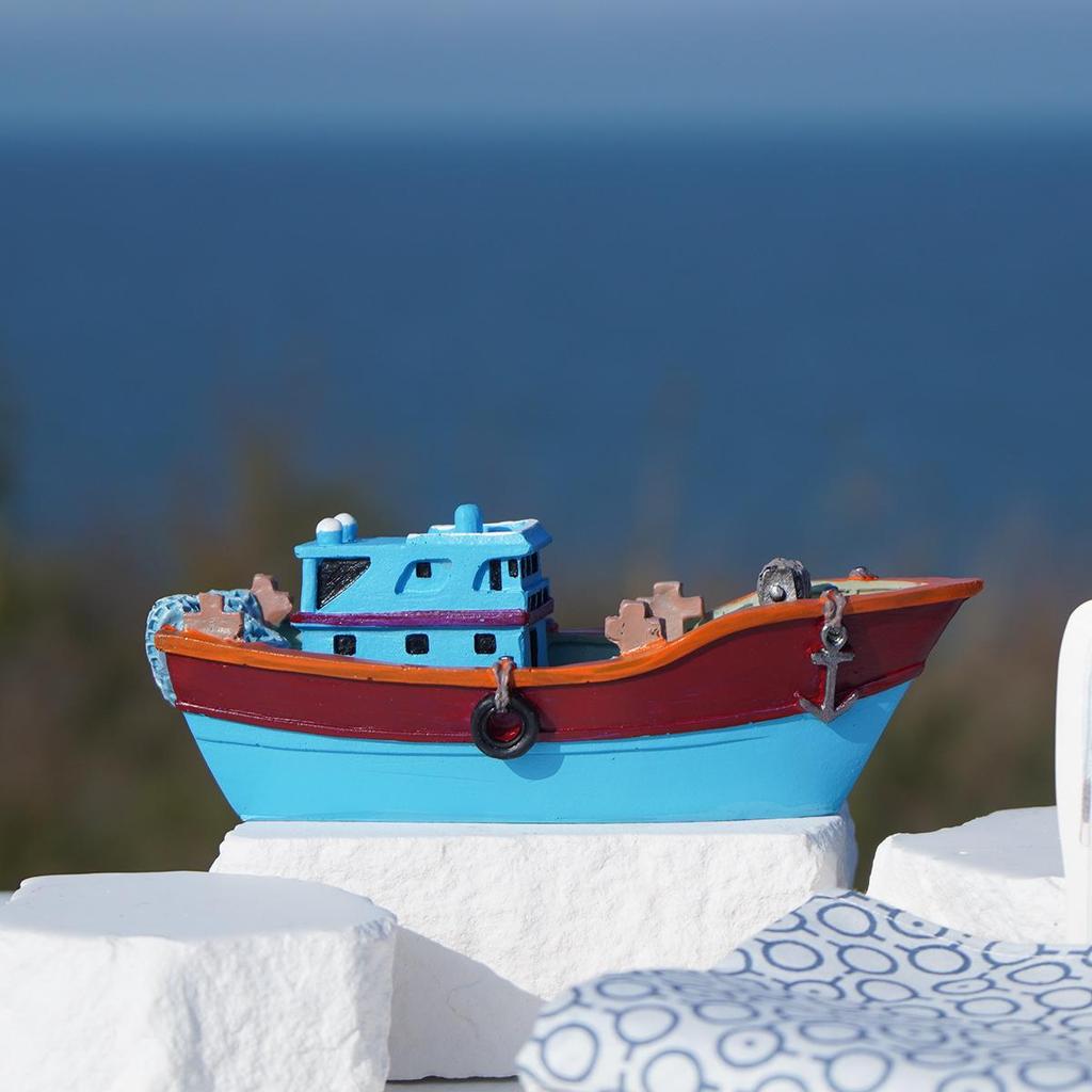 Painted Resin Small Boat Ornament for Home or Children's Room Decor, Seaside Travel Souvenir