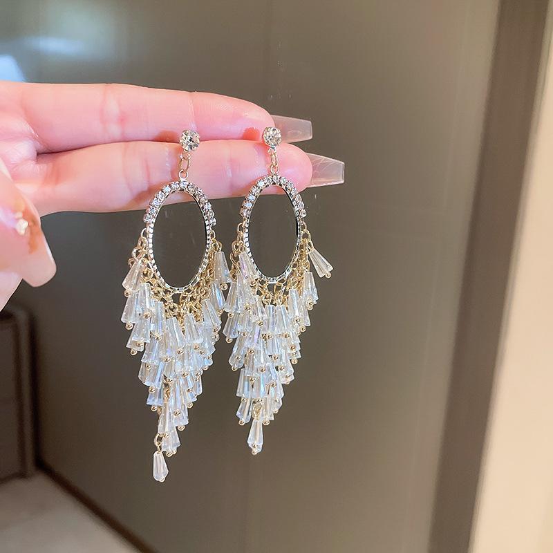 Ethnic Geometric Water Drop Tassel Earrings: Retro Design with Niche Temperament and High-Class Feel in National Style