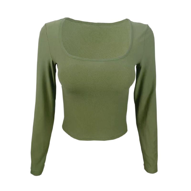 

Long Sleeve T-shirt Slim Tops Sexy Woman Clothing Square-Cut Collar Close-fitting Tee Shirt Street Wear Fall 2026 New 2523 XL