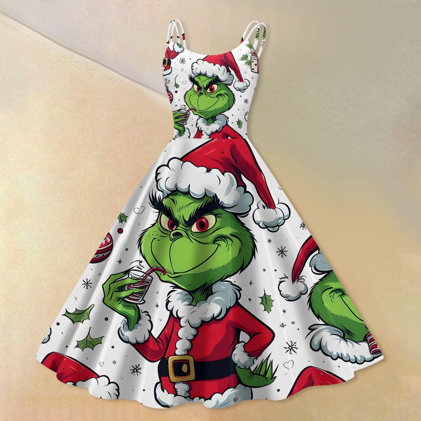 

Жіночі модні різдвяні друковані сексуальні повсякденні вінтажні сукні в стилі панк без бретелей XXXL червоний