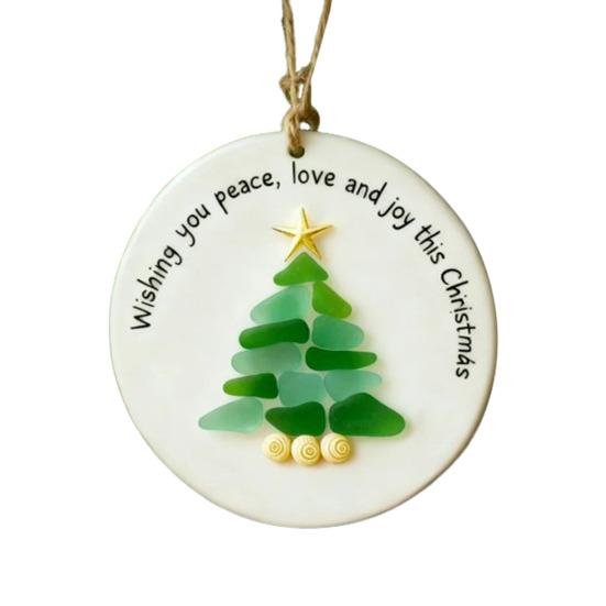 Yousheng Sea Glass Christmas Tree Ornament Coastal Christmas Tree Pendants Handcarfted Sea Glass Art Christmas Decoration for Holiday Home Decor