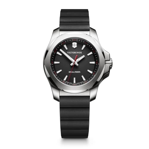 VICTORINOX I.N.O.X. V Watch, Stainless Steel Case (316L/Forged), Black Dial, Black Rubber Strap, Gift Item 241768