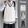 Unisex College Style V-Neck Long Sleeve Knit Sweater Vest for Spring and Autumn