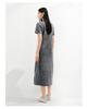 Jiuzi Anna Kou American Casual Age Reducing Hot Stamping Diamond Waist Slimming Loose Dress for Women 2025 Summer New Style
