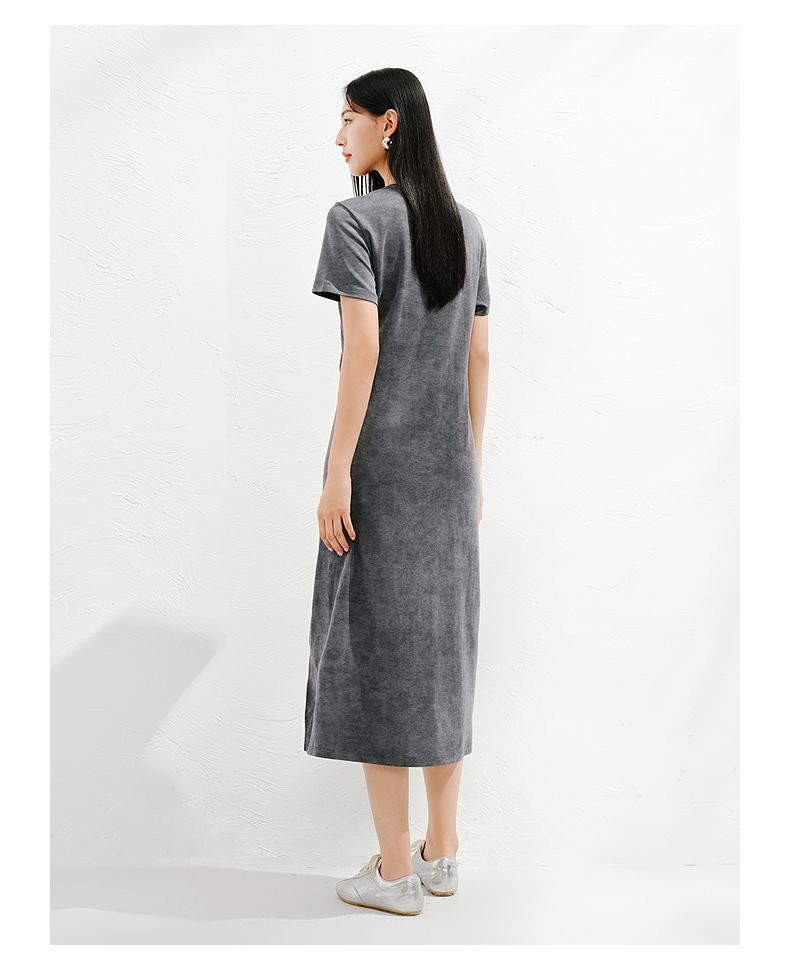 Jiuzi Anna Kou American Casual Age Reducing Hot Stamping Diamond Waist Slimming Loose Dress for Women 2025 Summer New Style