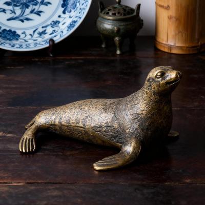 Sea Lion Statue Figurine Gift Collectible Crafts Antique Animal Metal Ornament for