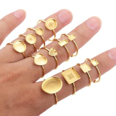 10pcs Adjustable Stainless Steel Open Ring Settings Blank Base Bezel Cabochons Rings For Jewelry Making DIY Finger Ring Blank