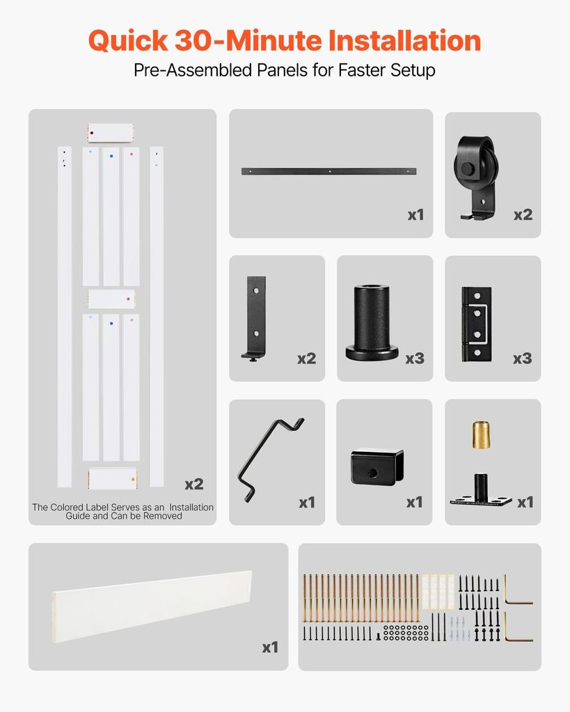 Bifold Barn Door, 914 x 2134 mm, MDF Bi-Fold Sliding Closet Doors, Hardware Kit Included, H-Frame Space-Saving Design, Need to Assemble, for Bedroom,