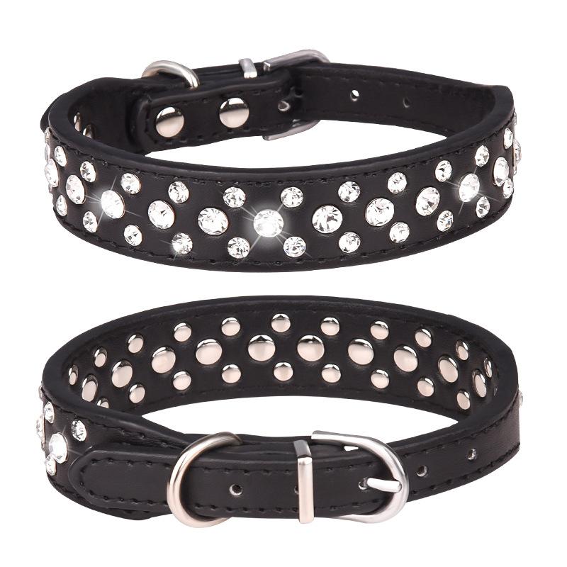 Halsbanden voor kleine honden, huisdierhalsbanden, PU-halsbanden met strass voor katten en honden, verstelbaar om te voorkomen dat huisdieren verdwalen