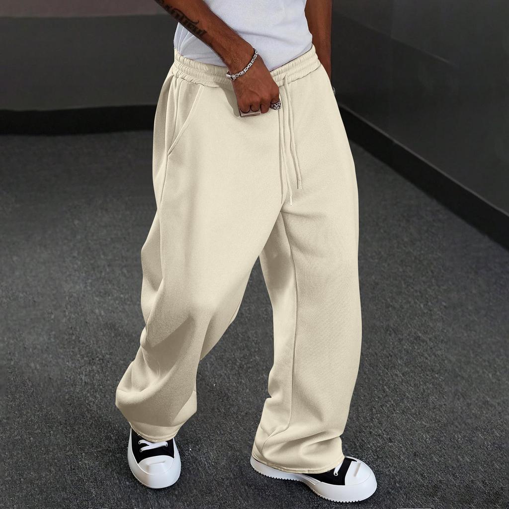 Pantalones de Hombre con Bolsillos y Cordón Pantalones Deportivos Casuales de Pierna Recta