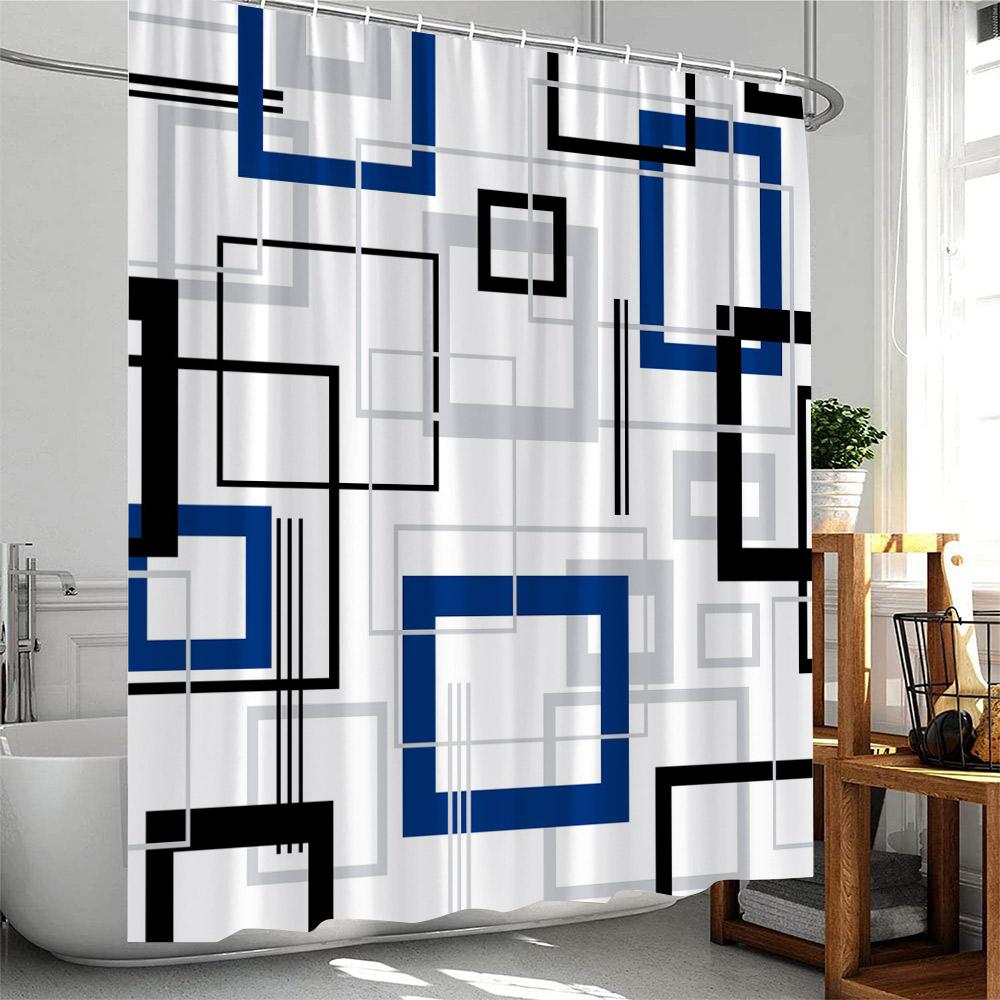 Modern Geometric Shower Curtains Black and Red Plaid Lines Fashion Nordic Home Bathroom Decorative Cloth Bath Curtain with Hooks