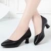 Spring Autumn High Heel Single Shoes Women's Low Heel Fashion Pointed Shoes Thick Casual Soft Leather Low Heel Work Shoes