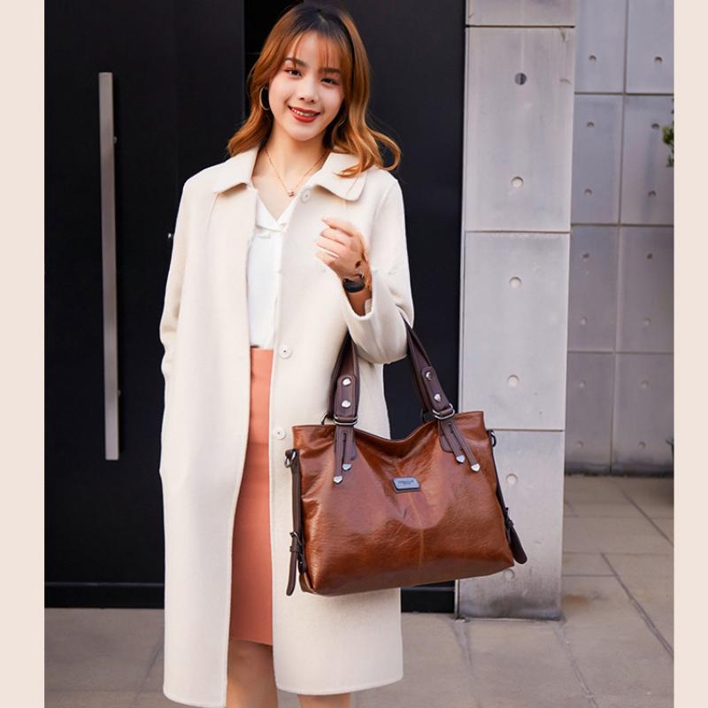 Autumn and Winter New Retro Fashion Women's Large Tote Bag Casual Large Capacity Soft Faux Leather Ladies Shoulder Bag Can Crossbody Female Handbags
