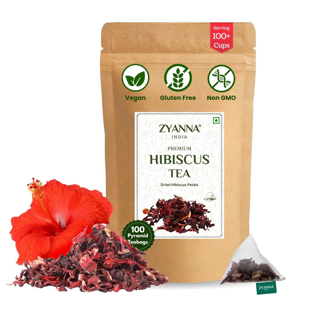 

Zyanna Hibiscus Tea - 100 Pyramid Tea Bags | Dried Hibiscus Flower Petals | Caffeine-Free Herbal Tea with Tart & Refreshing Flavor | Brew Hot or