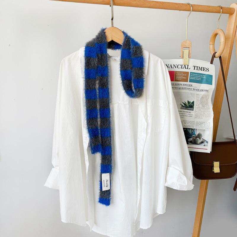 Design plush scarf striped thin strip scarf women's autumn and winter warm atmosphere decorative scarf