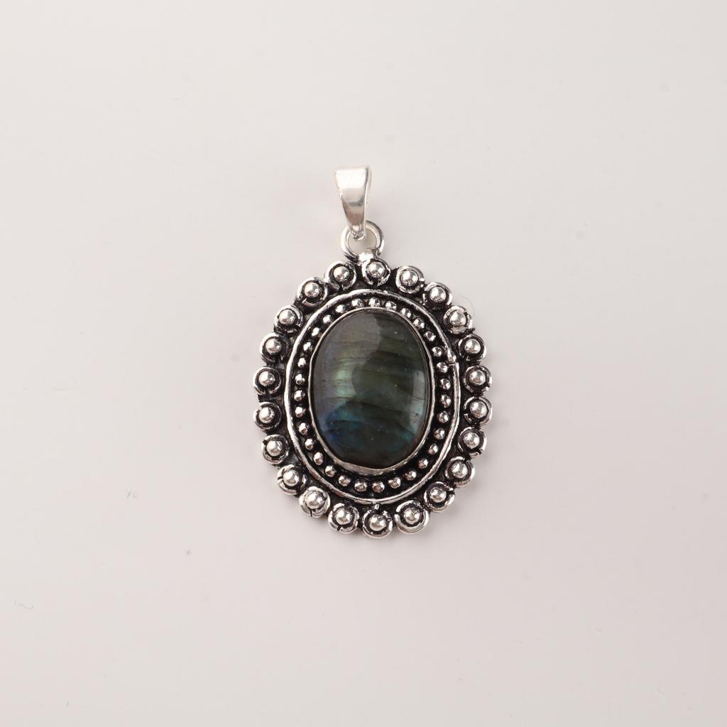 Natural Labradorite Gemstone 925 Sterling Silver Customize Pendant 1.6" Designer Necklace For Wedding VPP-3-24
