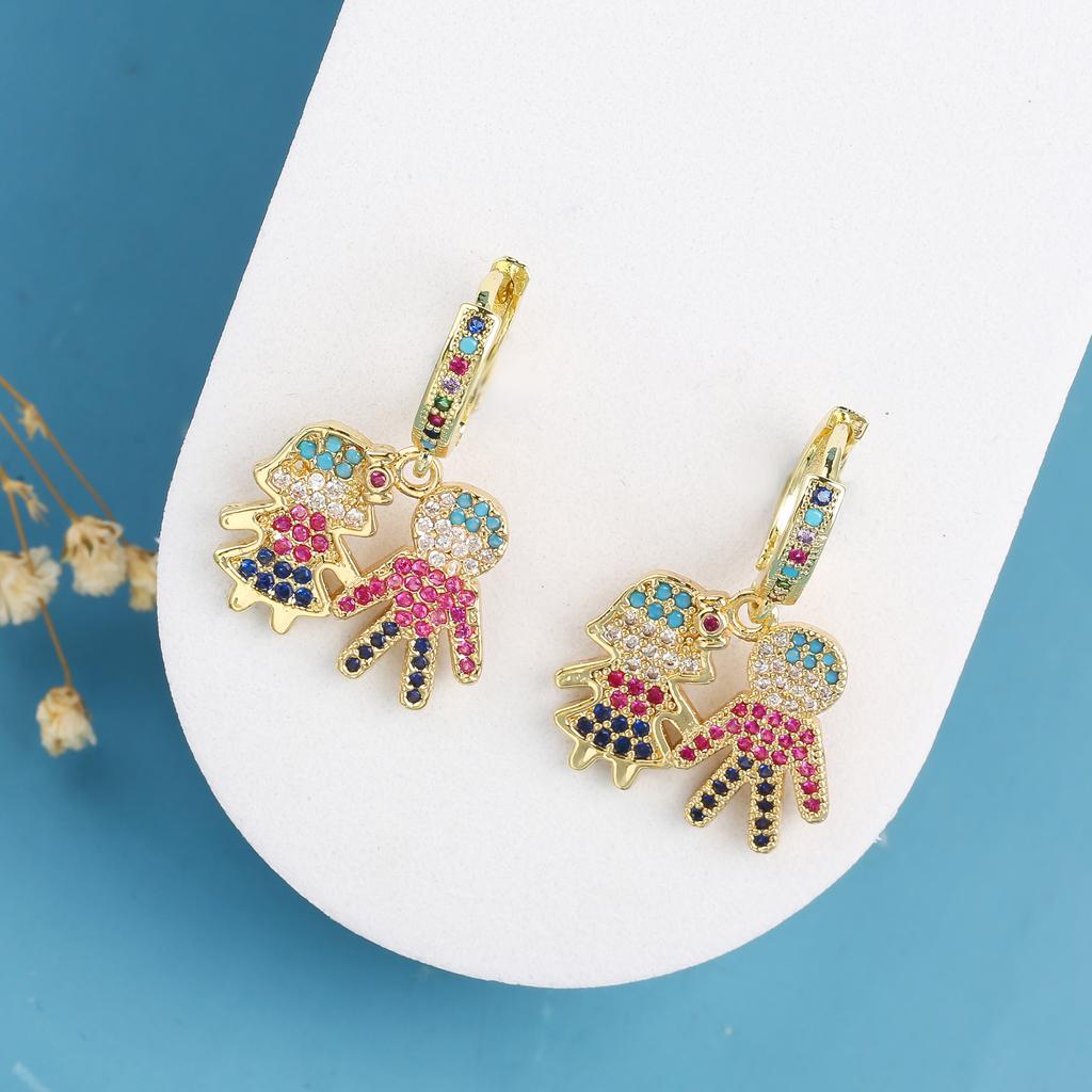Son Daughter Gold Color Cubic Zirconia Family Girl Boy Drop Earings Luxury Woman Jewelry For Mother Gift Daily Wear