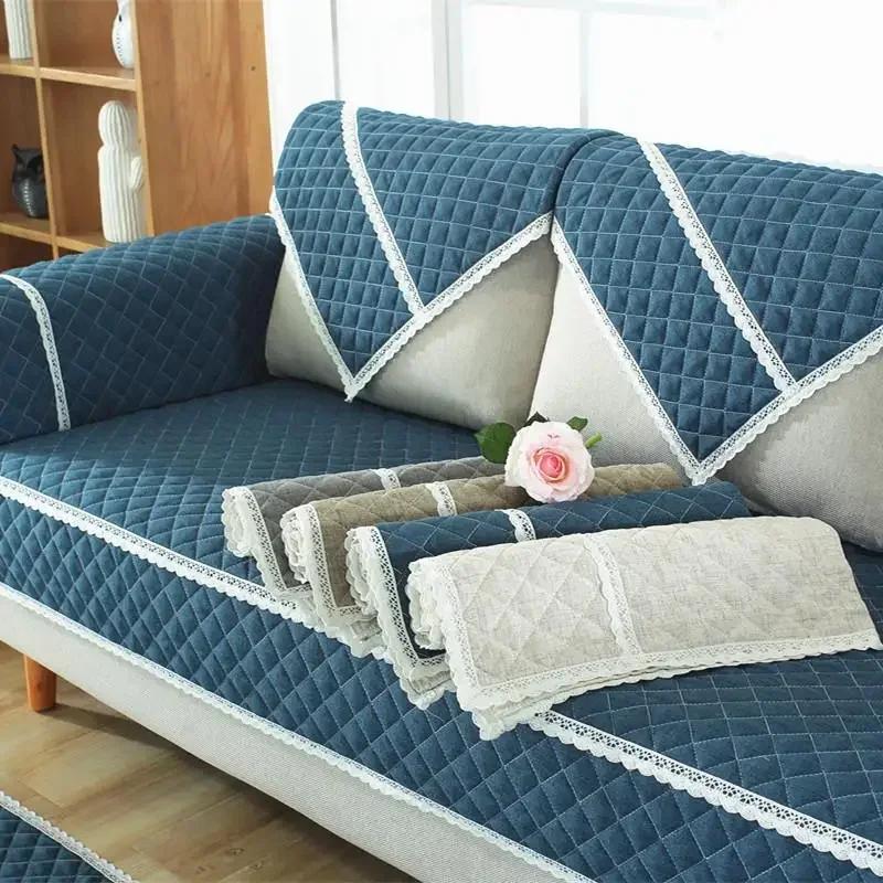Linen Solid Color Sofa Mat Fashion Minimalist Anti Slip Seat Cushion Washable All-season Universal Dustproof Furniture Cover