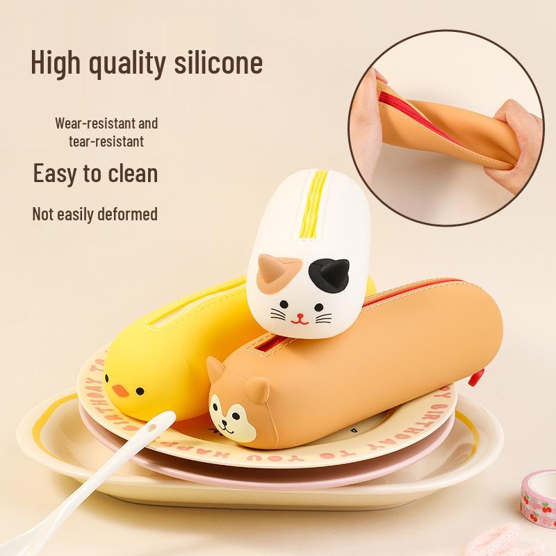 Silicone Pencil Case - Cute Japanese Style for Kids, Perfect for Elementary to Junior High School Students.
