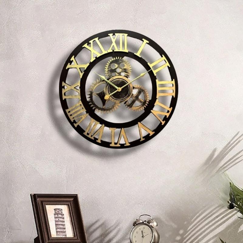 Gear Wall Clock Retro Wooden Living Room Wall Watch Art Design Bedroom Decorative Clocks Creative Large Round Silent Clocks