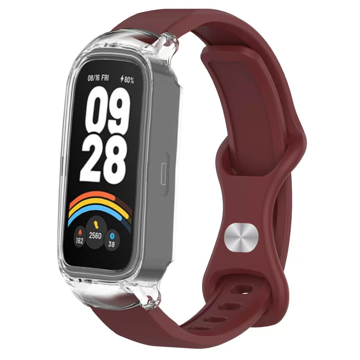 

Case+Straps for Xiaomi mi band 9 8 active smar twatch correa accessories Silicone bracelet+Protective PC Cover for Redmi band 3 For Redmi band 3 вино красного