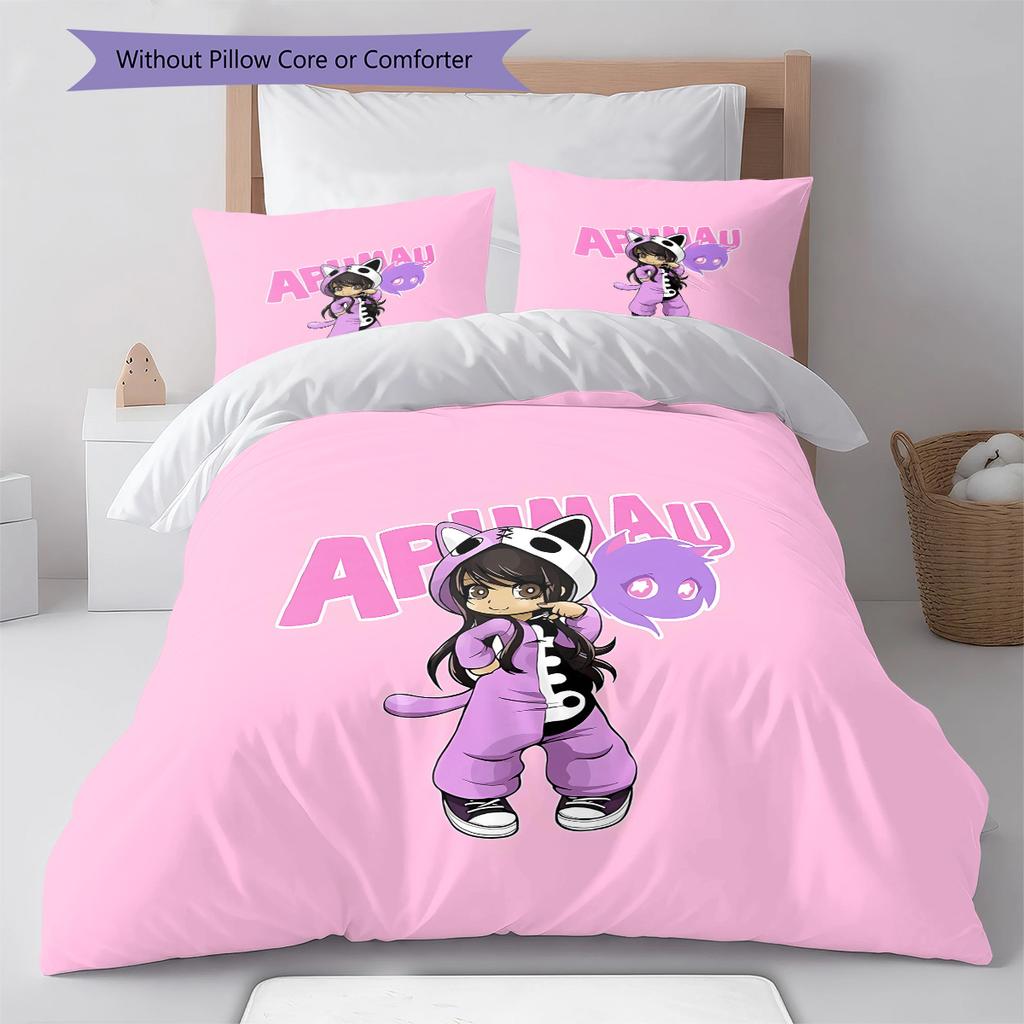 Ropa de cama con patrón Aphmau, juego de edredón, funda de almohada, decoración del hogar, regalo de cumpleaños (1 * funda nórdica + 2 * fundas de almohada, sin núcleo)