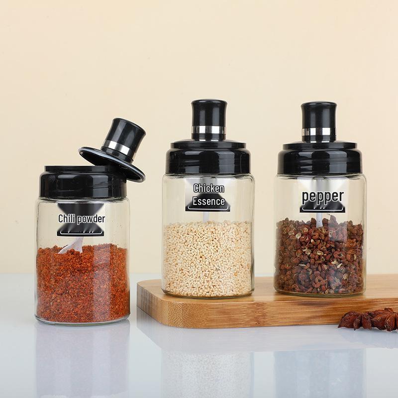 Glass Seasoning Jar: Salt Shaker, Spice Container, Oil Dispenser, MSG Box for Kitchen and Household.