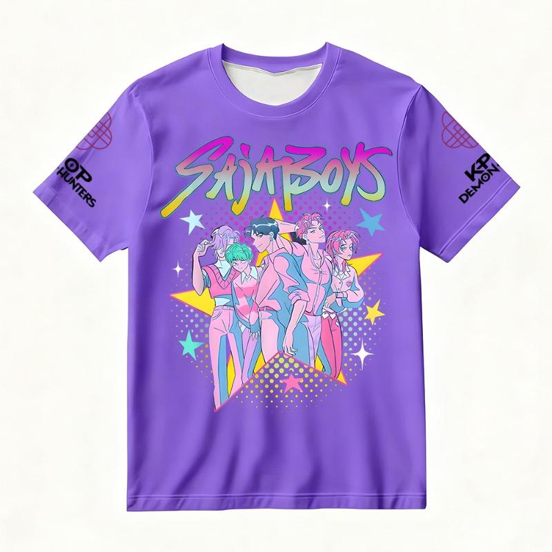 Women's Summer KPop Demon Hunters Graphic T-Shirt SAJABOYS Star-Printed Vibrant Top for Fashion Streetwear Casual Daily Y2k Top