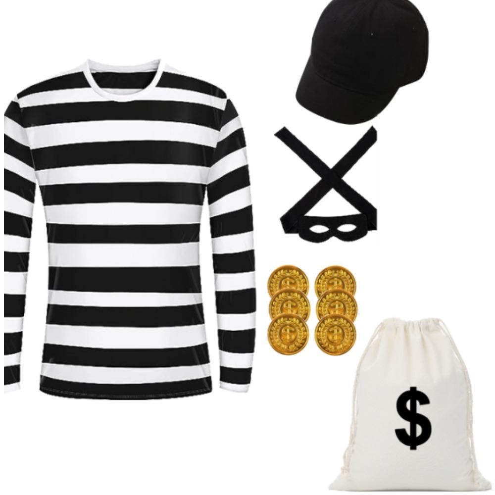 

Movie Convict Thief Kids Cosplay Costume Bank Robber Disguise Accessories Set Halloween Carnival Party Clothes Role Play 150