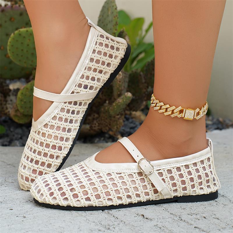 Fashion Summer Designer Cosy Mesh Heels 2025 Women Flat Shoes Fashion Round Toe Buckle Strap Casual Outdoor Dress Sandals