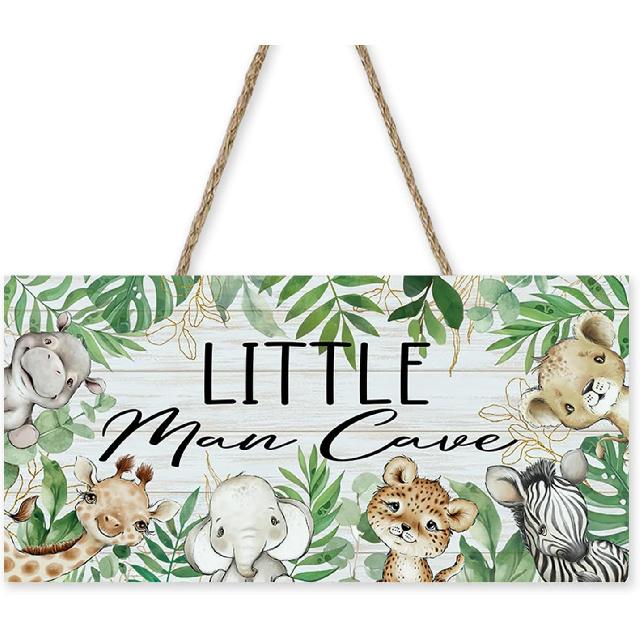 Little Man Cave No Girls Allowed Expect Mom Front Door Sign, Cute Bear Bee Wood Hanger Boy Toddler Baby Nursery Home Decor, Farmhouse Wooden Wreath